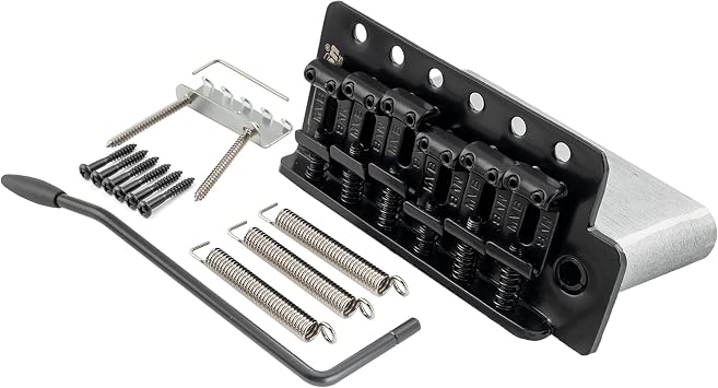 Wilkinson M Series 54mm 2-1/8 inch 6-Screw ST Guitar Tremolo Bridge Vintage Bent Saddles with 36mm Block for Strat Style Electric Guitar, Black