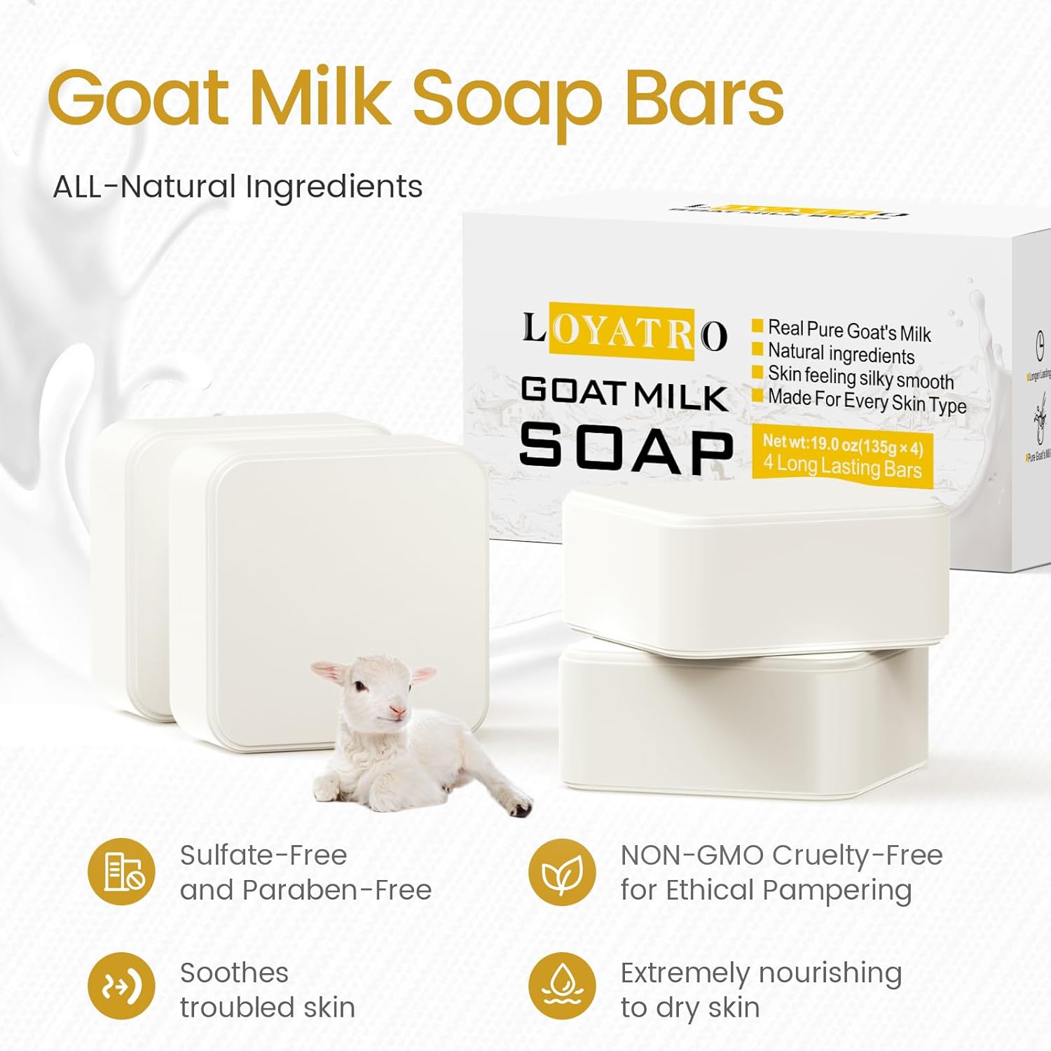 Goat Milk Soap Bar 4.8 oz (4 Bars) For Dry Sensitive Skin. Natural Soap For Women, Men, Kids & Baby. Great For Face & Body - Image 5