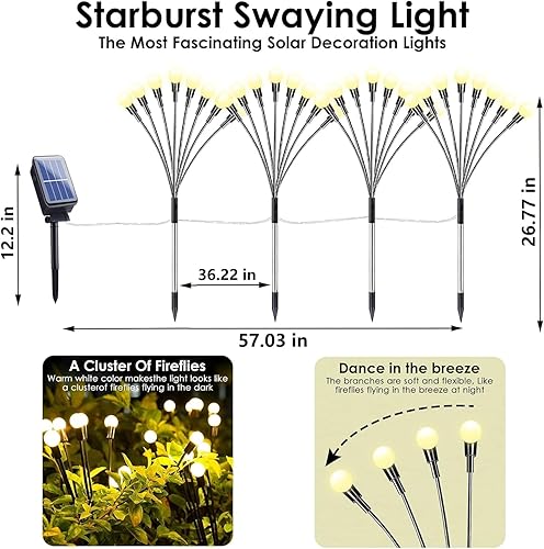 Miniatura 5 de OZS Paquete de 8 luces solares de jardín de 64 LED en total, luces solares para exteriores, luces solares de luciérnaga, luces solares impermeables