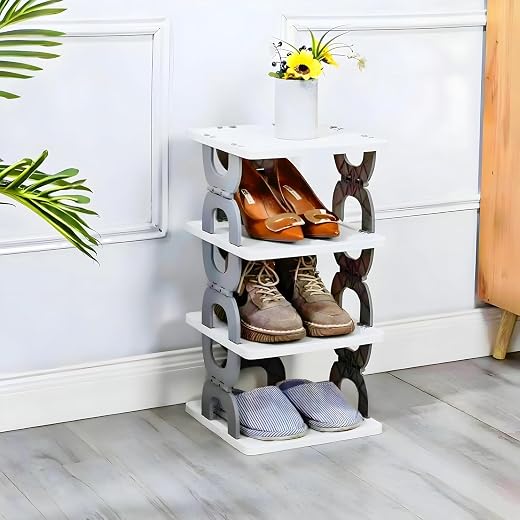 VERAT 4 Tier Shoes Rack/Foldable Shoe Rack with Door/Shoe Rack Plastic/Shoe Stand Foldable/Multipurpose Footwear Stand for...