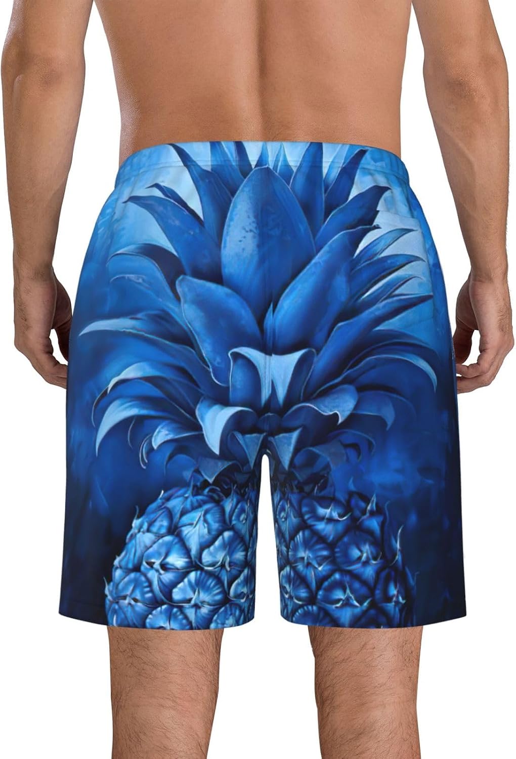 Blue Pineapple Print Men's Quick-Drying Shorts Casual Beach Pants Stretch Waist Shorts and Pockets