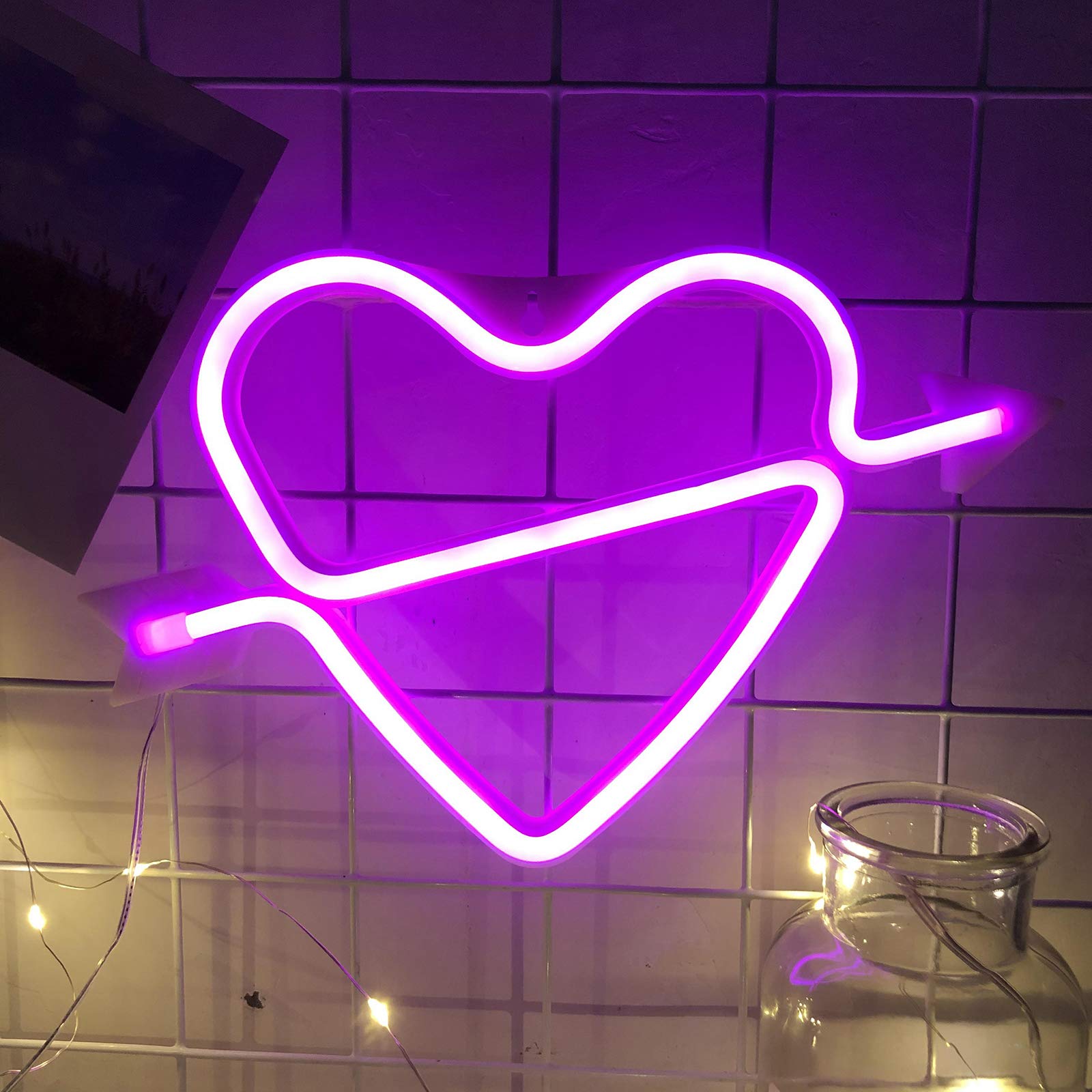 eyeJOY Heart Neon Sign Battery or USB Powered LED Heart Neon Light for Bedroom Party Home Decoration Wall Girl Valentine's Day Christmas Gift
