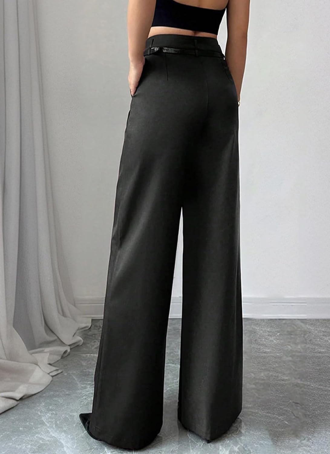 Womens Wide Leg Dress Pants Straight Wide Leg High Waisted Trousers Casual Business Work Slacks with Belt