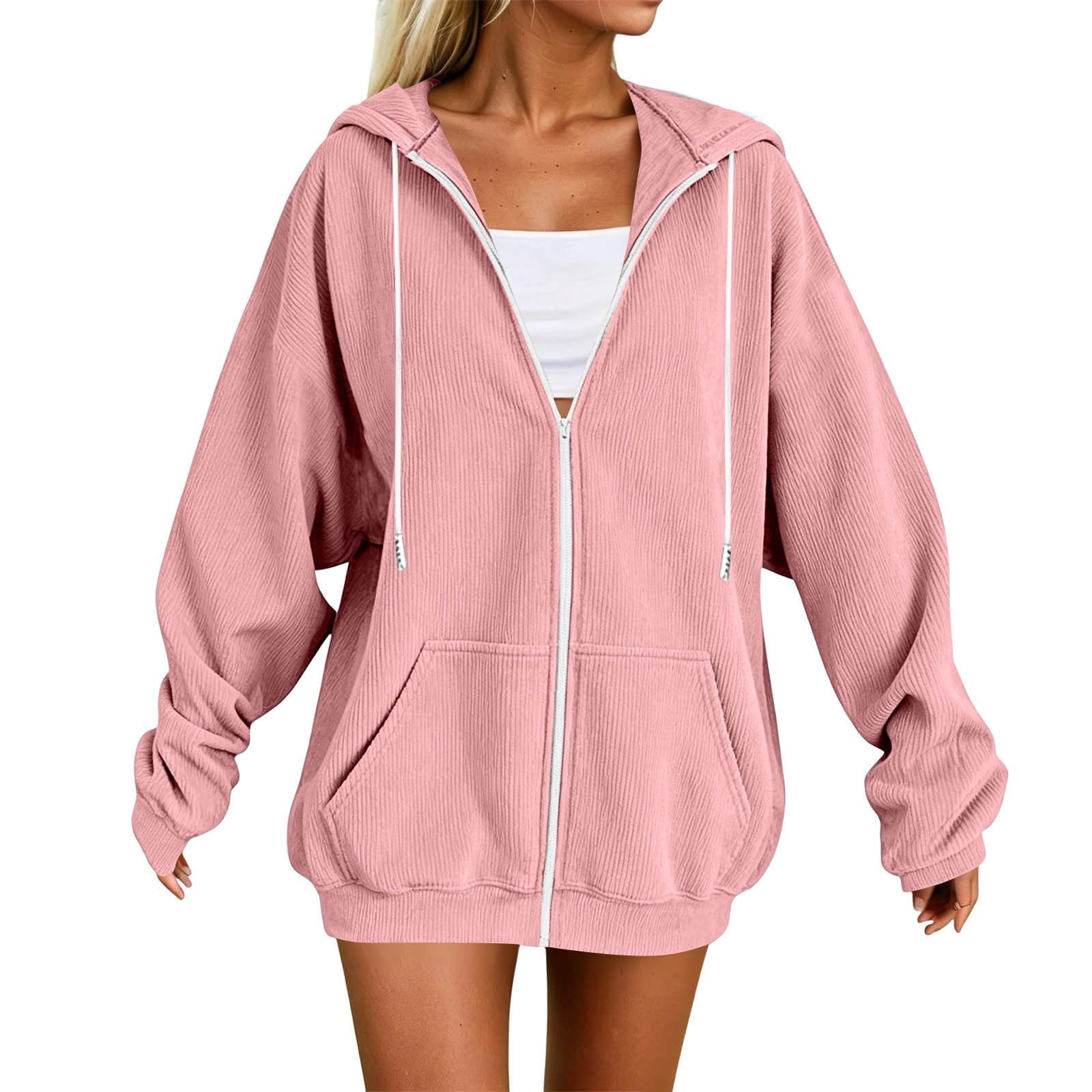 Felpa con Cappuccio da Donna con Cerniera, Maglione in Velluto a Coste, Giacca Invernale Cappuccio, Giacca di Transizione Cerniera e Felpa Tinta Unita per Esterni Tasche, Zip E Gatto