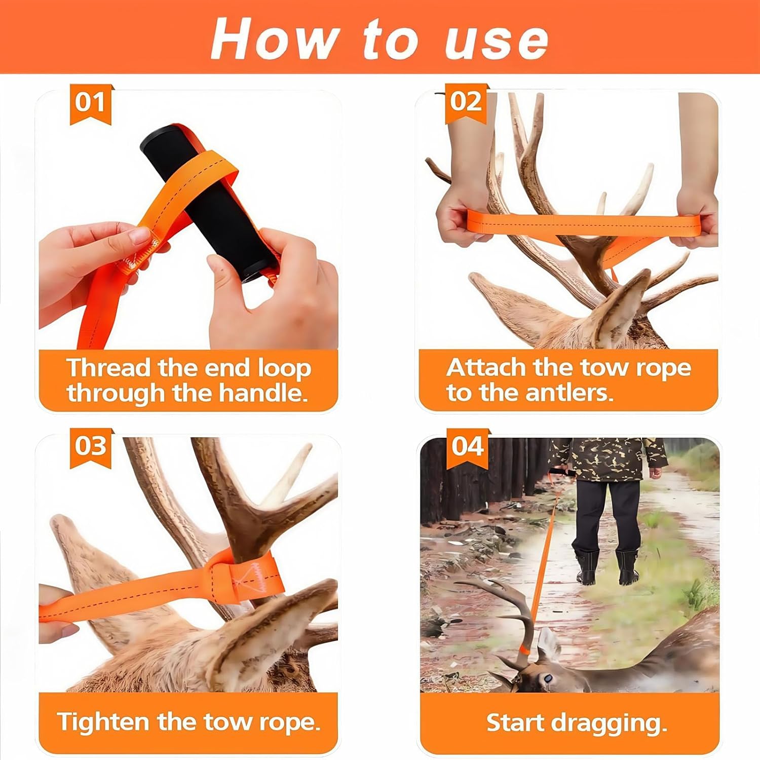 4 Pcs Deer Hunting Accessories,1700lbs Loadbearing Deer Drag Rope and Hunting Butt Out Tool,Field Dressing Knife,Deer Processing Equipment, Sturdy Rope with Soft Handle,Gifts for A Hunter image 5