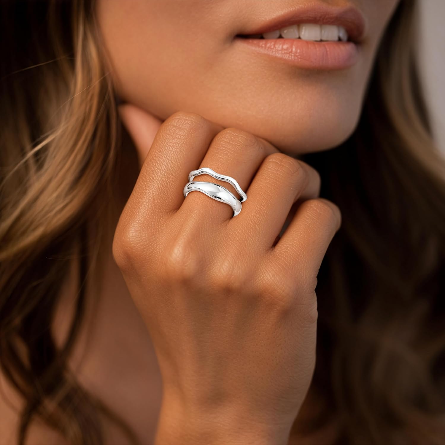 Gold Rings for Women Non Tarnish, Waterproof Chunky 14K Gold Plated Stackable Rings Trendy Statement Pinky Thumb Rings Engagement Eternity Wedding Band Ring Stacking Gold Jewelry Size 3 4 5 6 7 8 9 10 11 - Image 4