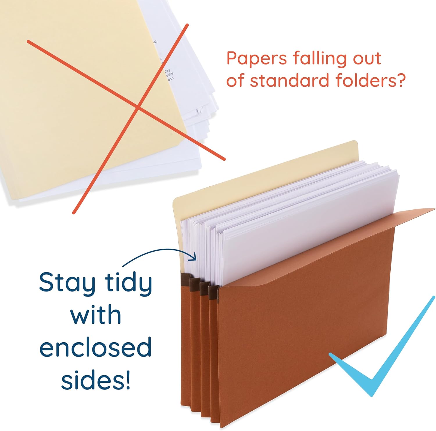Blue Summit 10 Redwell Folders Legal Size, Brown Accordion File Folders, 3.5” Red Rope Expandable Pockets, Expanding Organizer