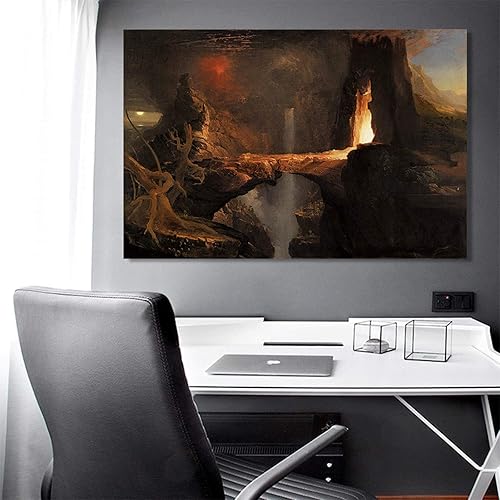 Impresiones en lienzo Thomas Cole "Expulsión. Luna y luz de fuego" Lienzo Arte de la pared Sala de estar Imagen de decoración del hogar 50x75cm Sin