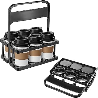 2 PCS Collapsible Drink Carrier With Handle, Plastic Drink Caddy Portable Drink Carrier, 6 Cups Portable Cup Holder, Reusable Drink Carrier For Delivery, Drivers, Vacation, Camping, Restaurants(Black)