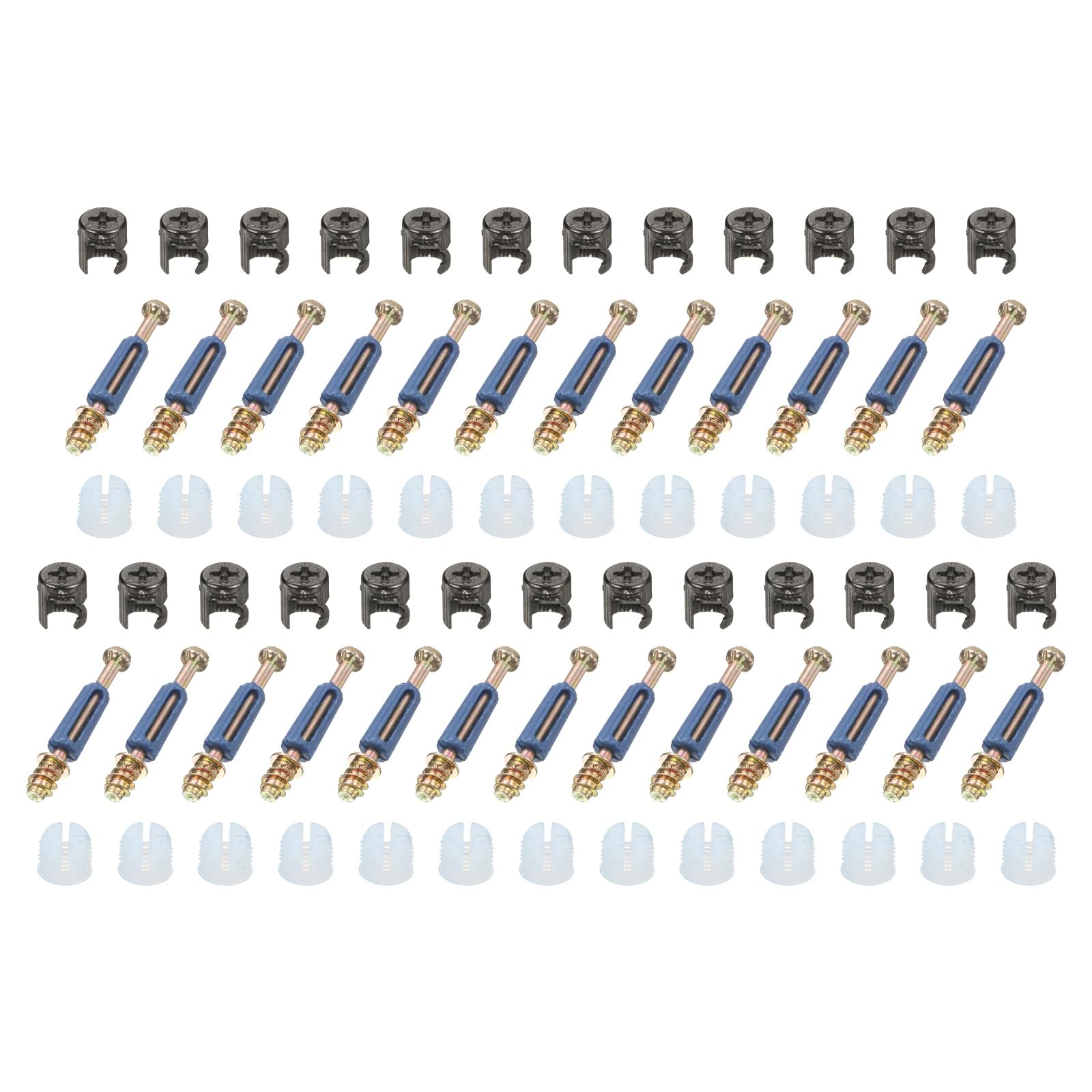 sourcing map 25Set Furniture Connectors Kit, 10x11.5mm Furniture Flat Wheel Cam Lock Fitting with M6x40mm Dowel Fasteners, 3-in-1 Fixing Screws Set for Splicing Assembly of Table Cabinets, Blue