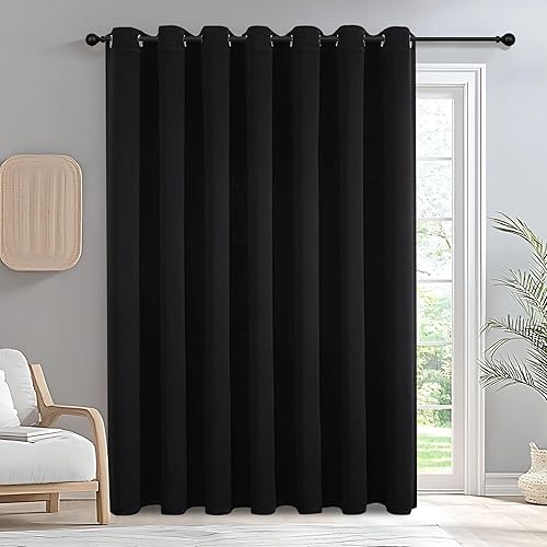 Black Blackout Sliding Door Curtains 84 Inch Length, Extra Wide Room Divider Curtains, Grommet Energy Saving Thermal Insulated Curtain for Patio Door Window(W100 x L84,1 Panel)