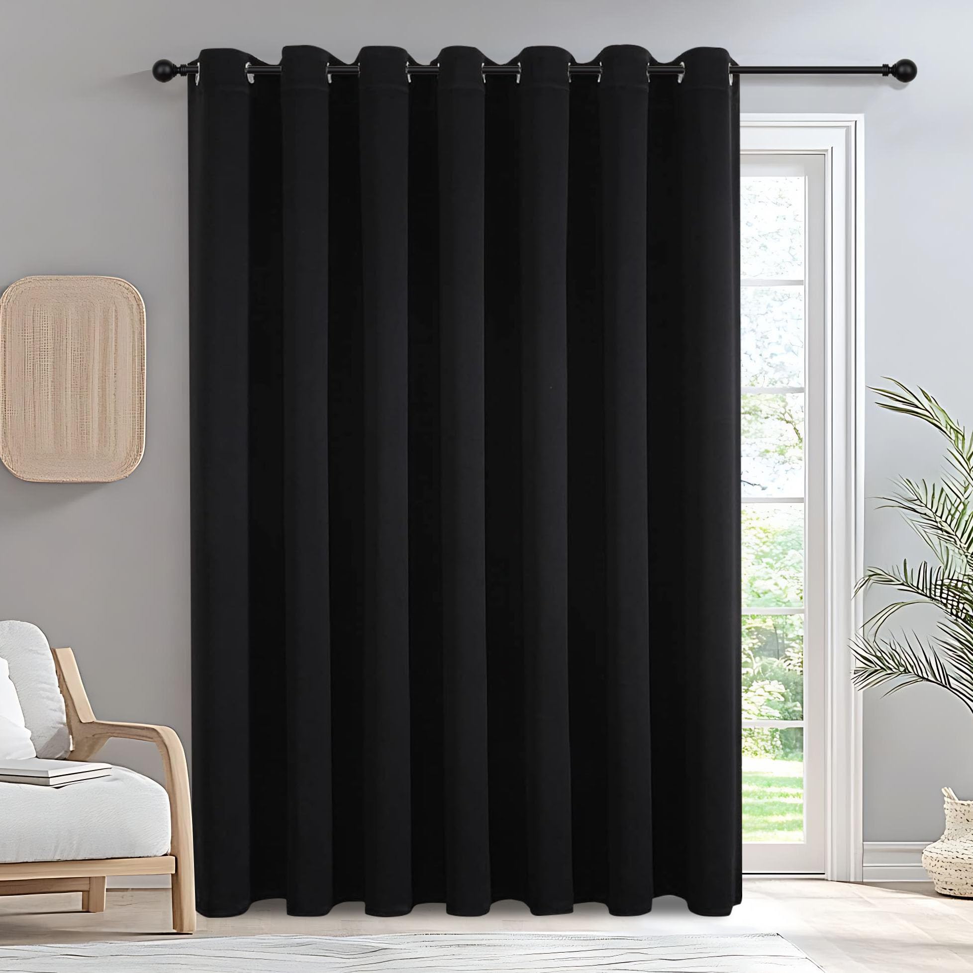 IGEMAEVE Black Blackout Sliding Door Curtains 84 Inch Length, Extra Wide Room Divider Curtains, Grommet Energy Saving Thermal Insulated Curtain for Patio Door Window(W100 x L84,1 Panel)