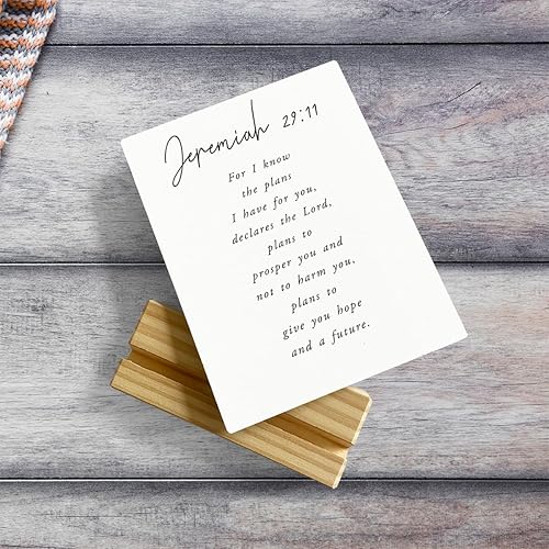 Miniatura 5 de MUBIAO I Know the Plans - Decoración de escritorio con versículo bíblico, placa de madera rústica con soporte, decoración de las escrituras de