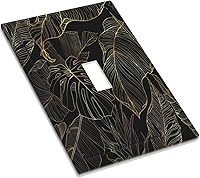 Vista 3 de Cubierta de interruptor de luz de palanca de hojas tropicales negras y doradas, hoja de palmera, decoración de 1 cuadrilla, placa frontal eléctrica