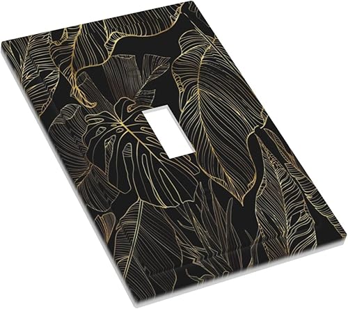 Miniatura 3 de Cubierta de interruptor de luz de palanca de hojas tropicales negras y doradas, hoja de palmera, decoración de 1 cuadrilla, placa frontal eléctrica