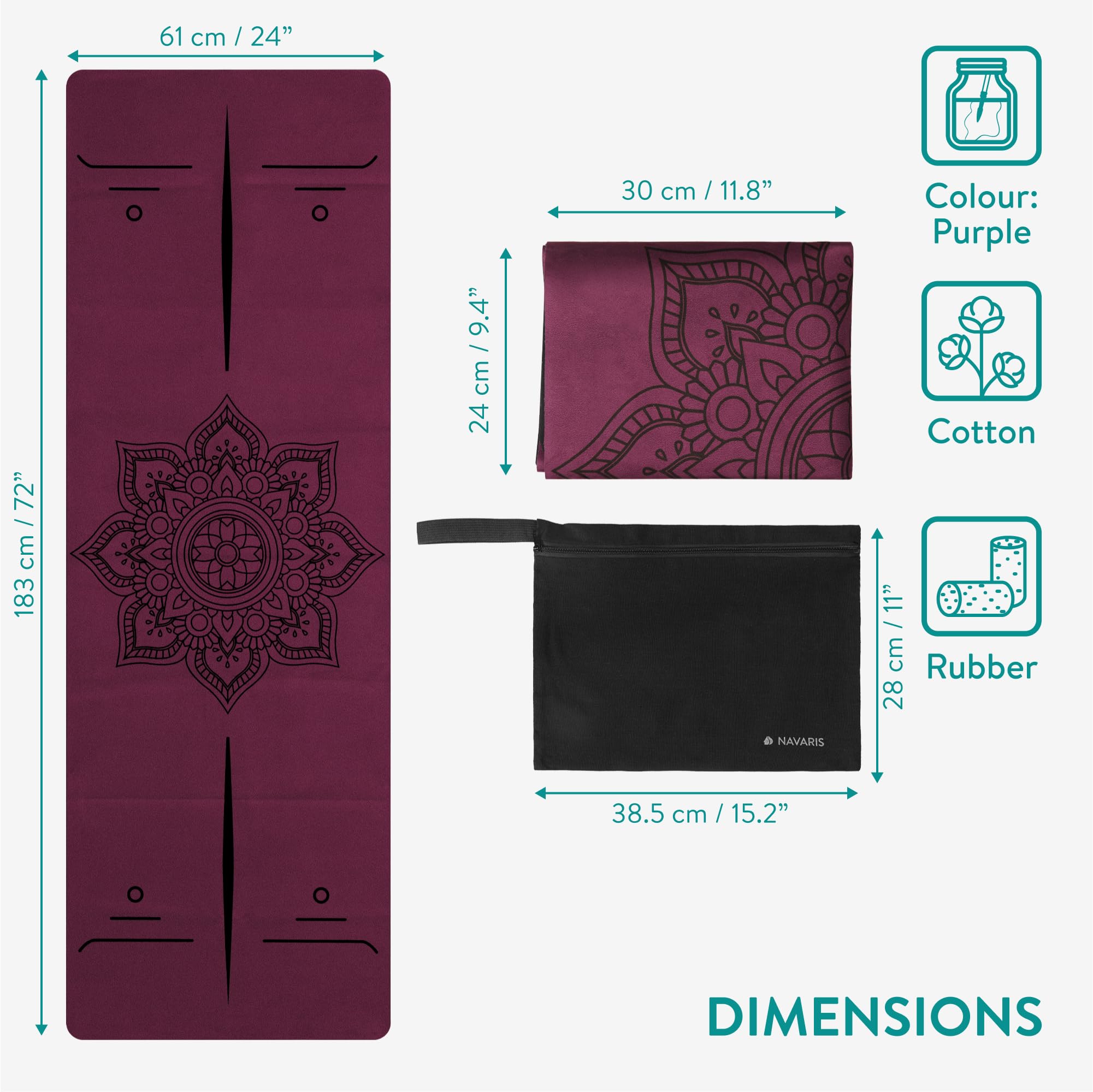 Navaris Tapis de Yoga de Voyage - Tapis d'exercice Pliable pour Gymnastique Pilates Fitness - en Caoutchouc et Coton