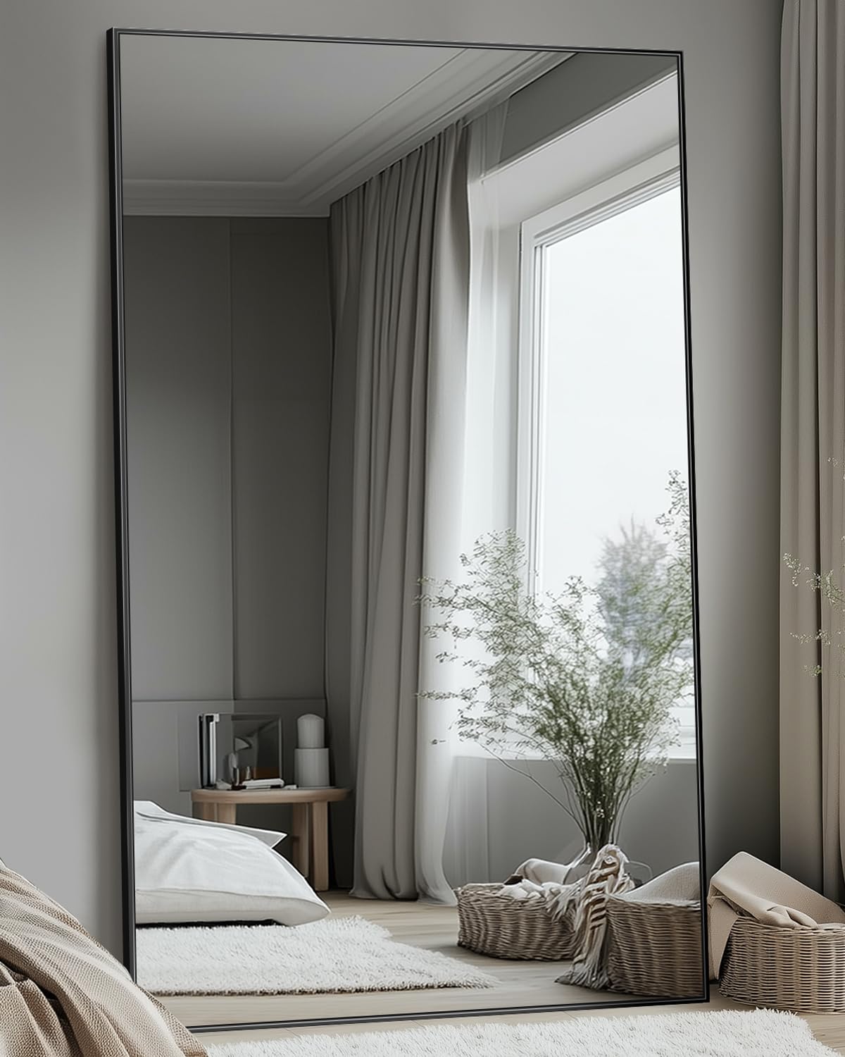 Antok Full Length Mirror, 44"x72" Oversized Floor Mirror with Stand for Bedroom, Living Room Cloakroom, Black, Rect Style