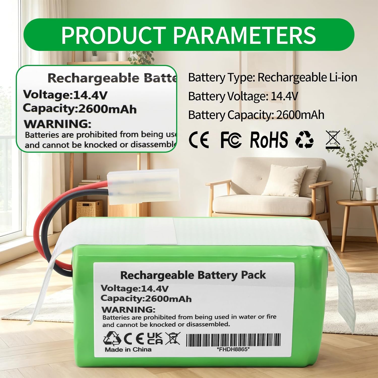 Battery Replacement for Bobsweep Bob Sweep Pro SJP110020, Bob Standard, Bob Pethair Junior WJ540011 WP460011RO WPP56001 WPP56002 Bissell EV675 EV775 29339 28599 2859T 2859W 2933 3115, Kealive I6 Robot