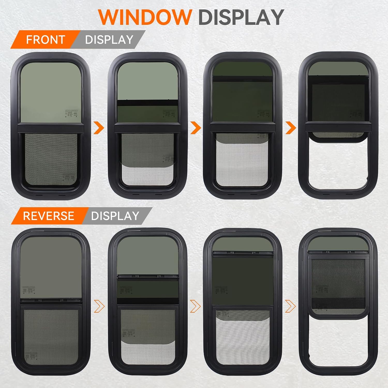 GAMPRO 12"x22" Horizontal RV Window Trailer Window Camper Windows Replacement Slide RV with Net Screen and Trim Ring,DOT Approved