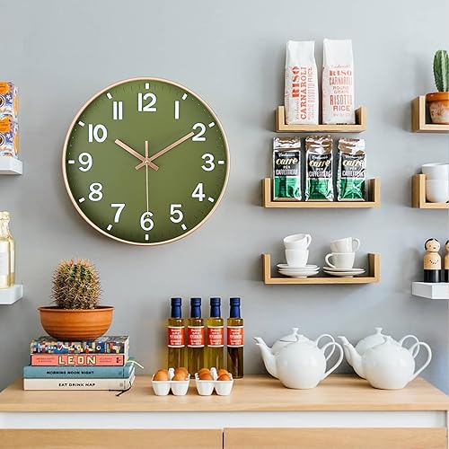 Miniatura 6 de AIRUIFU Reloj de pared silencioso de 12 pulgadas, funciona con pilas, reloj analógico para oficina, hogar, cocina, dormitorio, sala de estar (verde