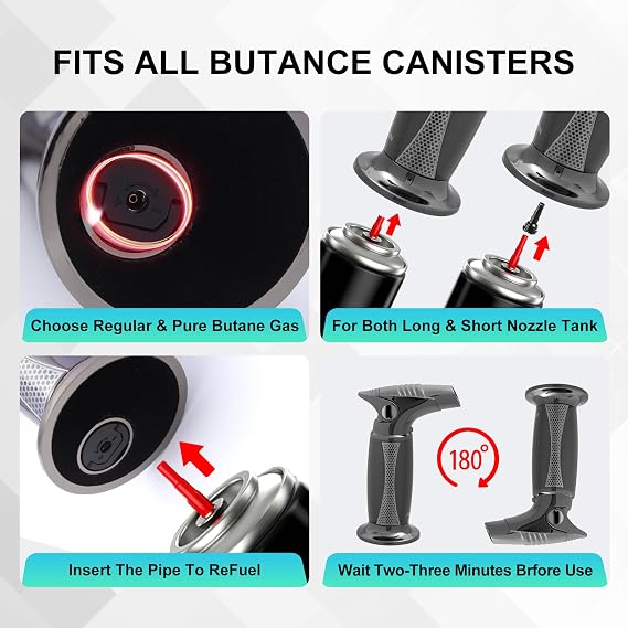 Butane Torch, One-hand Operation Kitchen Torch Lighter with Adjustable Flame for BBQ, Baking, Brulee Creme, Crafts and Soldering,Quality baked enamel workmanship (Butane Gas Not Included)