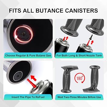 Butane Torch, One-hand Operation Kitchen Torch Lighter with Adjustable Flame for BBQ, Baking, Brulee Creme, Crafts and Soldering,Quality baked enamel workmanship (Butane Gas Not Included)