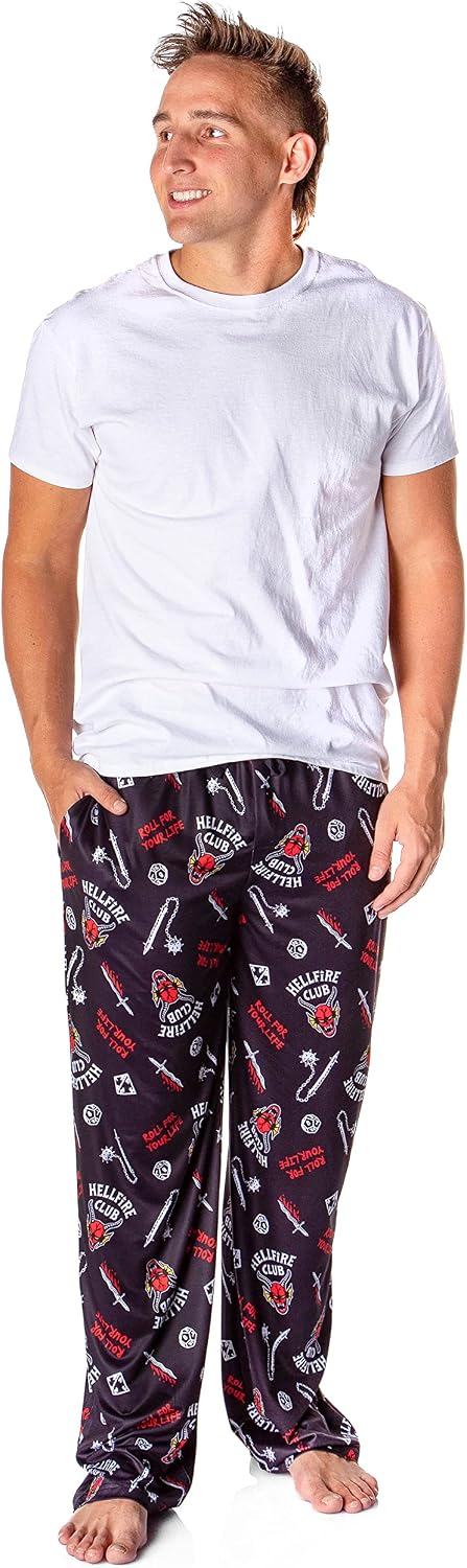 Mad Engine Stranger Things Men's Hellfire Club Roll For Your Life Lounge Bottoms Pajama Pants