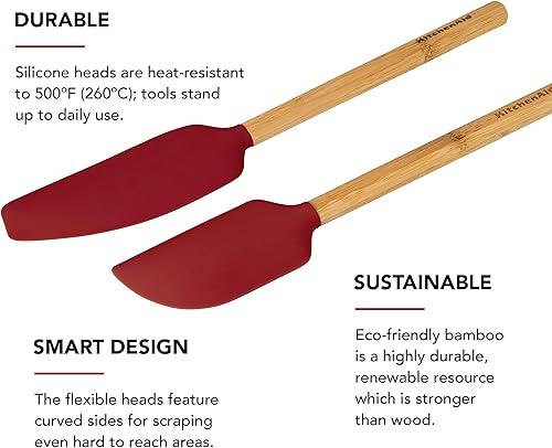 Miniatura 3 de KitchenAid - Juego de espátulas de bambú, rojo imperio, 2 piezas