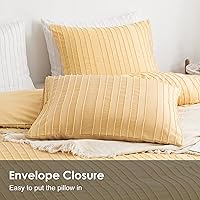 Vista 4 de WARMDERN Juego de funda de edredón de color amarillo bohemio, tamaño King, juego de funda de edredón texturizada a rayas, 3 piezas, funda de edredón