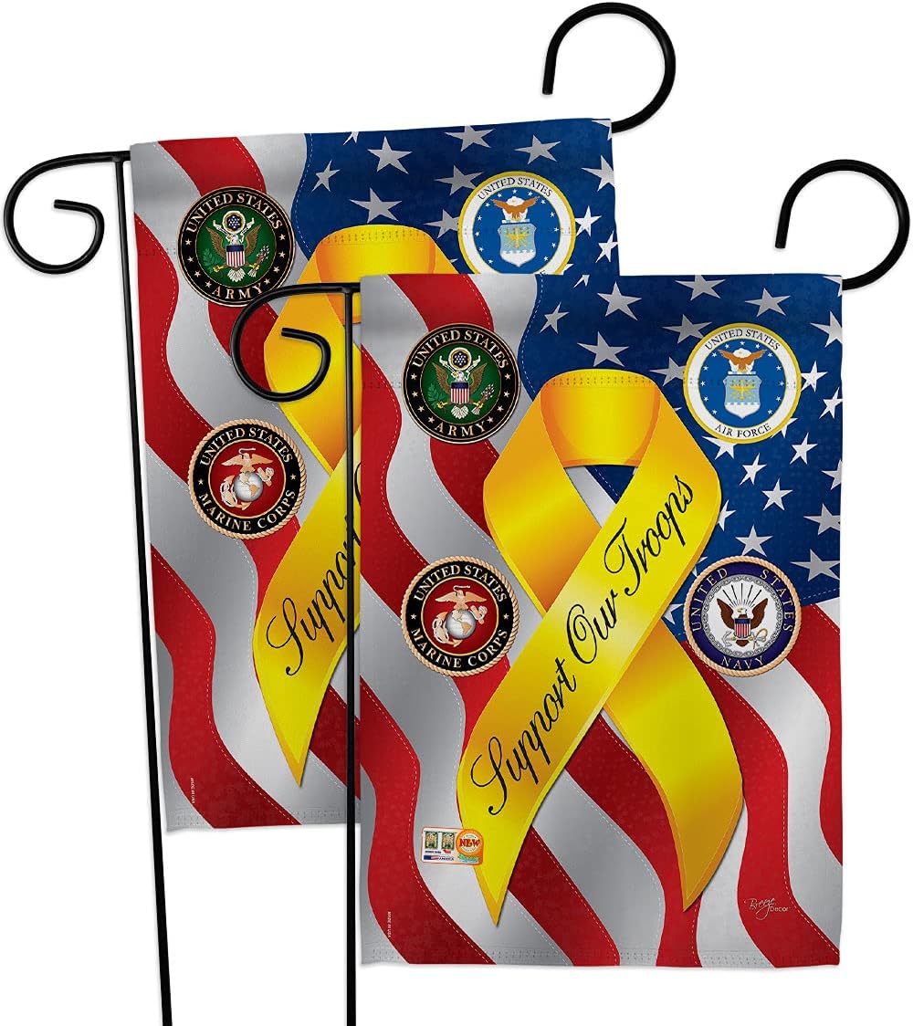 Support Our Troops Freedom Garden Flag - 2pcs Pack Armed Forces Military Service All Branches Honor United State American Veteran Official - House Banner Small Yard Gift Double-Sided 13 X 18.5