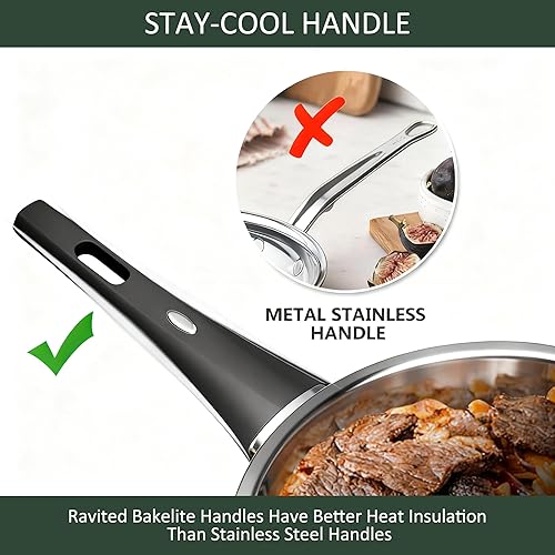 Miniatura 4 de Juego de utensilios de cocina de acero inoxidable, juego de ollas y sartenes de 14 piezas, juego de utensilios de cocina con mango de enfriamiento