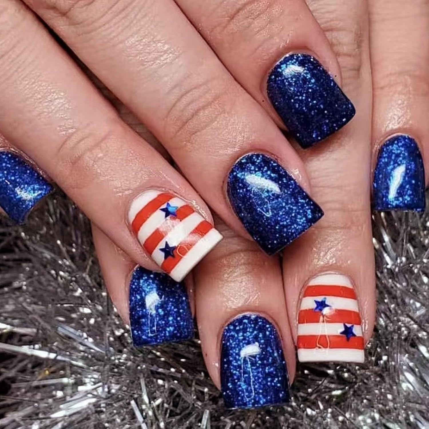 SWEKKE Press on Nails - Dark Blue Short Square Design