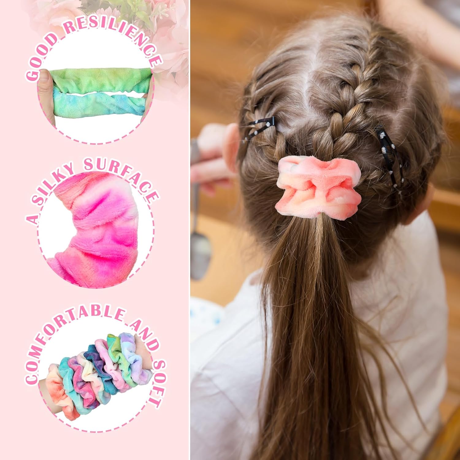 120 Pcs Velvet Scrunchies for Women Galentines Day Party Favor Gifts Scrunchies Bulk Soft Elastic Scrunchy Hair Ties Cute Hairbands and Ponytail Holders Hair Accessories for Women(Tie Dye)