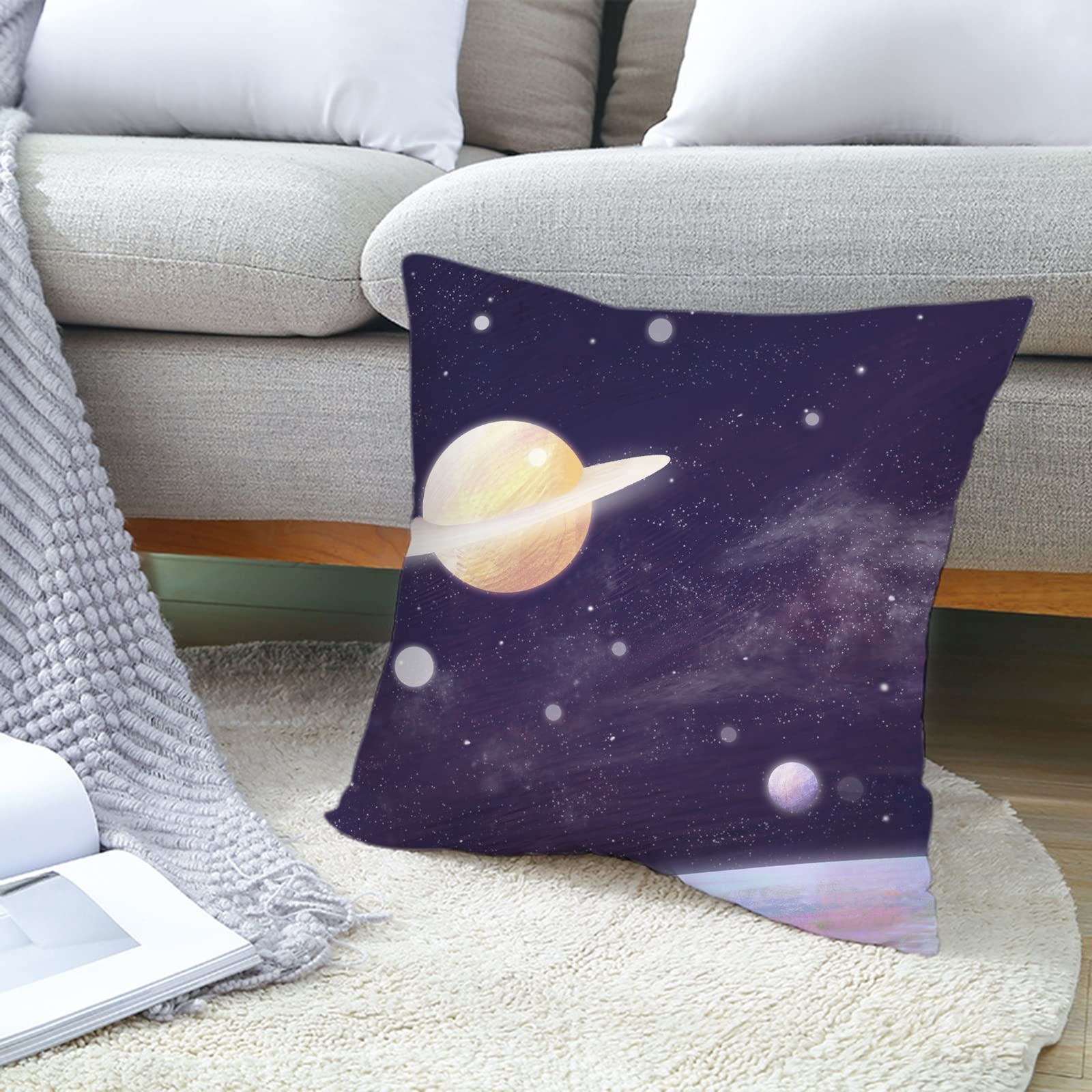 Epinki 50 x 50 cm ozdobna poszewka na poduszkę, zestaw 4 poduszek dekoracyjnych z wzorem planet w poliestru, do sypialni, biura, samochodu, zestaw poliestrów, 4 sztuki, wielokolorowe
