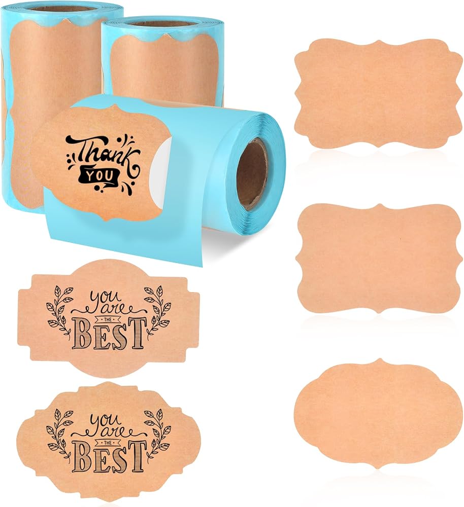 Brown Thermal Labels - 3 Roll Pack of 600 Pieces, 3x2 Inch, Vintage Style, Compatible with Thermal Label Printer, Ideal for DIY Design, Address, Consignment