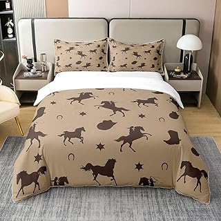 Juego de ropa de cama 100% algodón, color marrón occidental, tamaño King, para niños y hombres, funda de edredón con 2 fundas de almohada