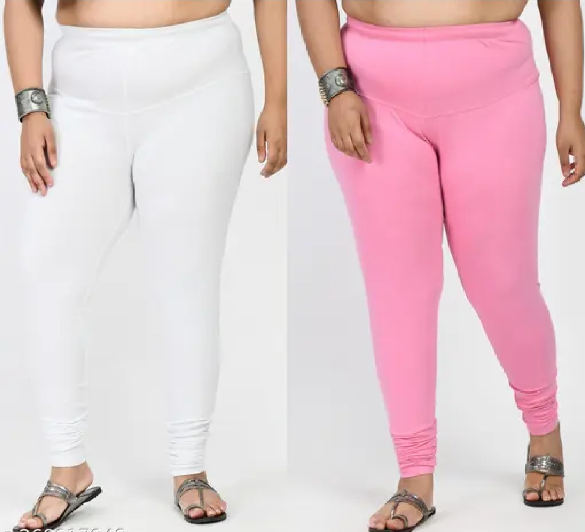 Womens Oversize Leggings Full Length-Pack of 2-White,LightPink-picture-11