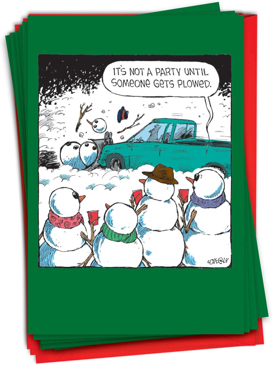 NobleWorks 12 Funny Christmas Cards w/ 5 x 7 Inch Envelopes For Men, Women 1x12 Designs - Christmas Holiday - Plowed C10744XSG-B12x1