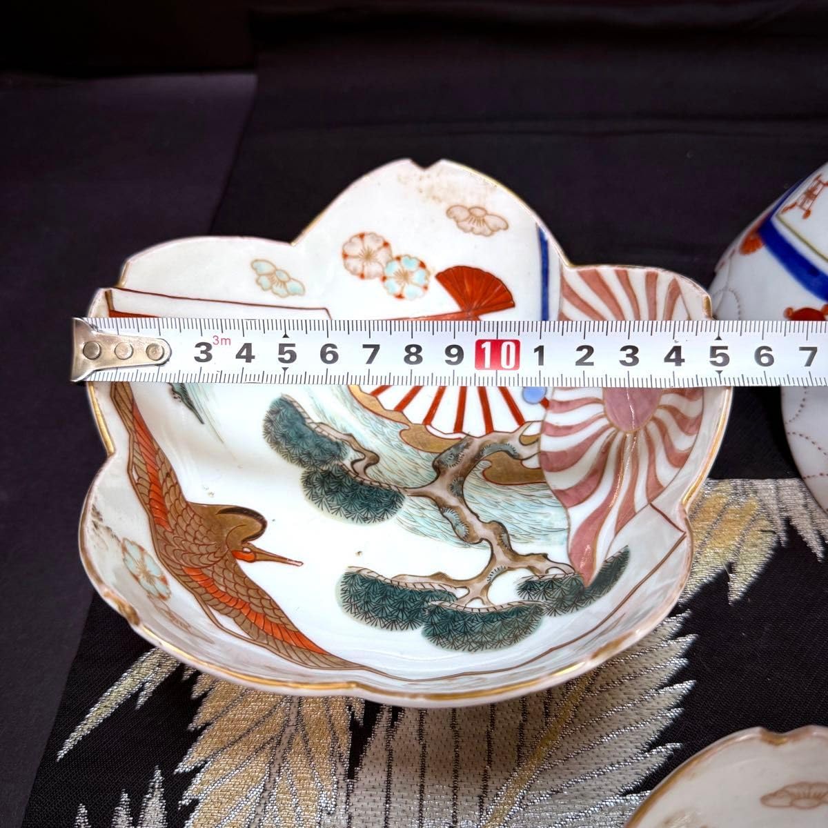 有田焼 古伊万里 松鶴山水絵花形 手描き 皿 3客 セット 江戸中期 有田焼