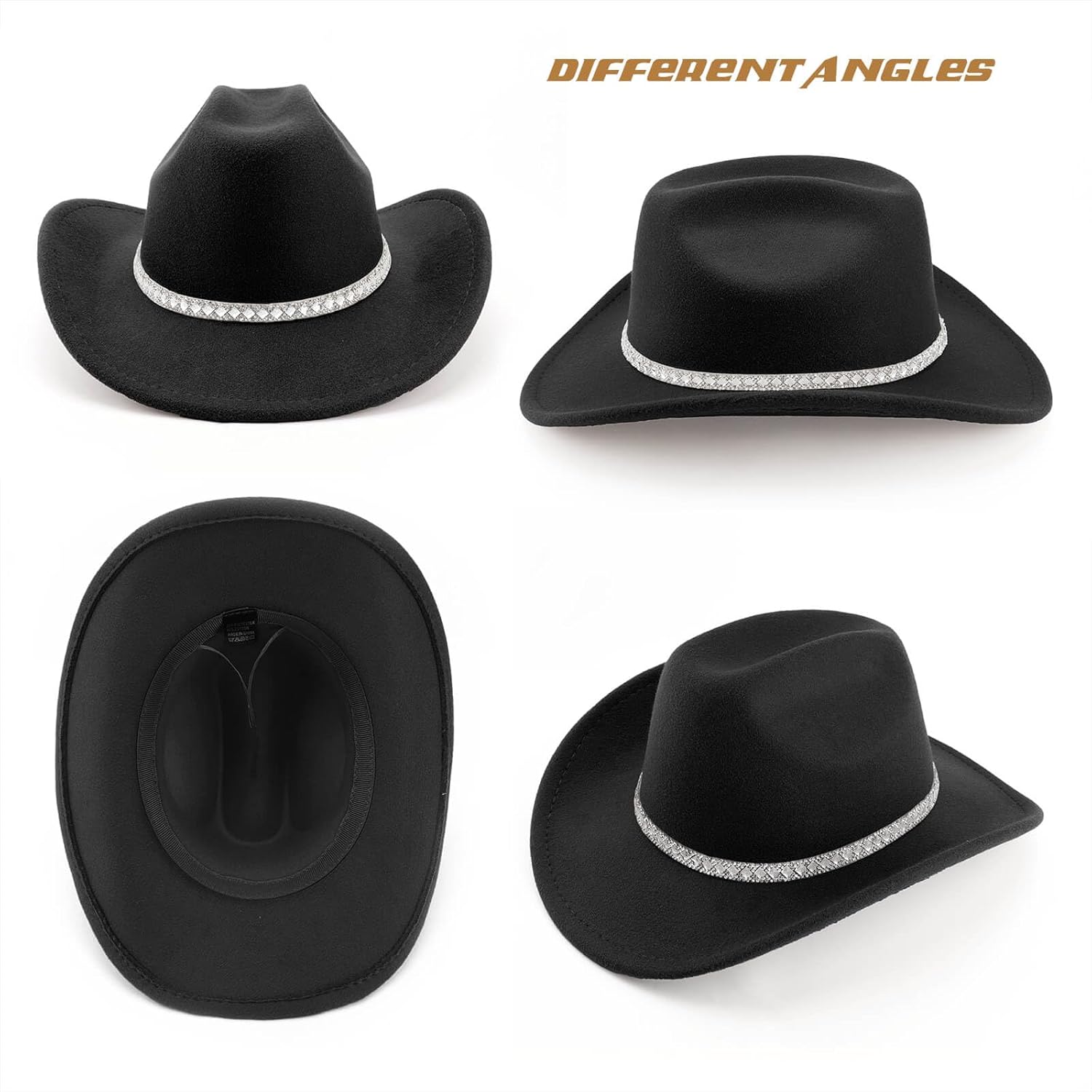 DRESHOW Western Cowboy Hat for Women and Men Wide Brim Glitter Cowboy Cowgirl Hat with Rhinestone Felt Fedora Hats - Image 7