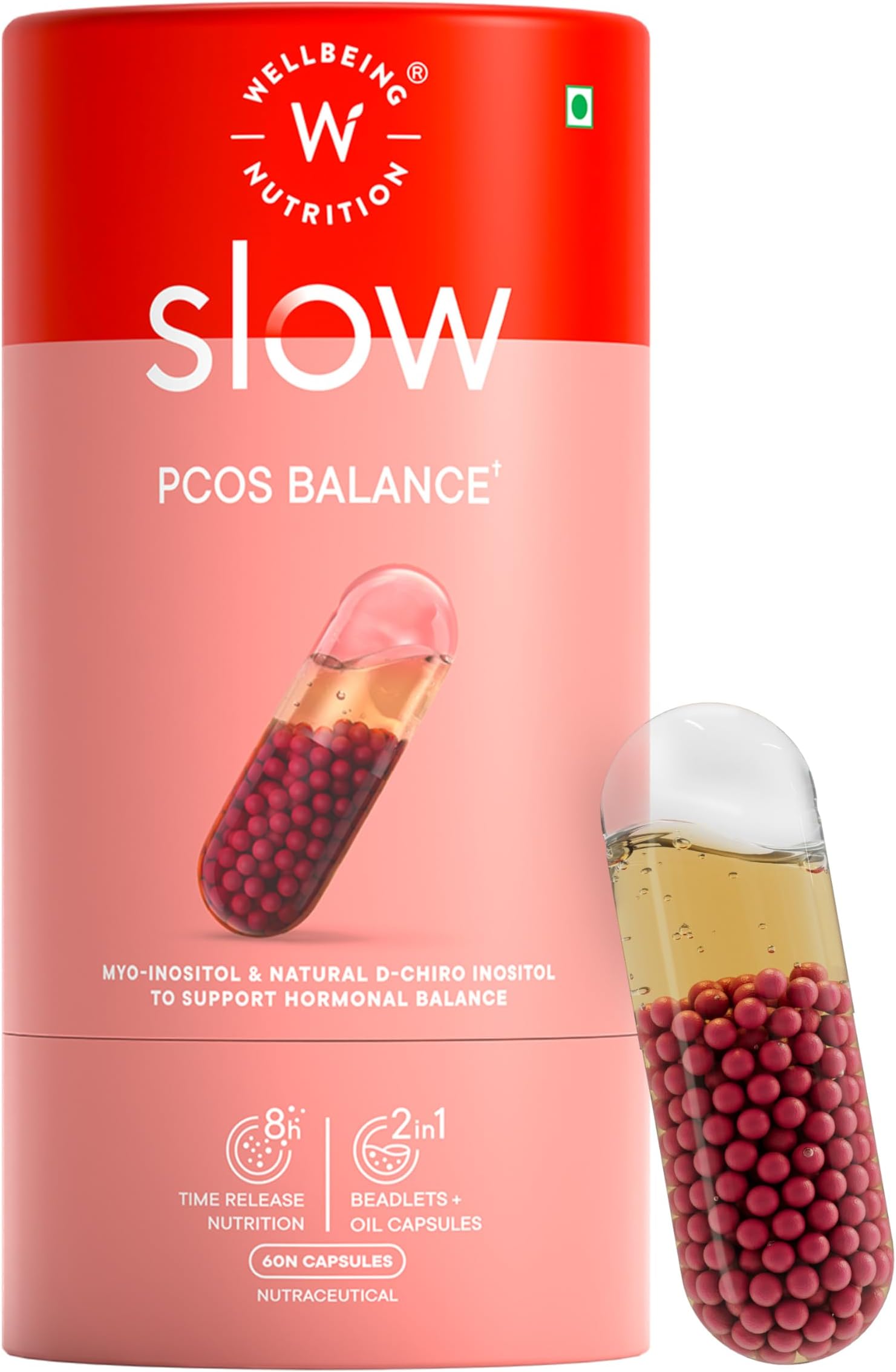 Wellbeing Nutrition PCOS Supplement for Women with Myo-inositol, D-Chiroinositol, Fenugreek, Shatavari | For Hormonal Balance, Irregular Periods, Acne, PCOD, Weight Management, 60 Veg Capsules