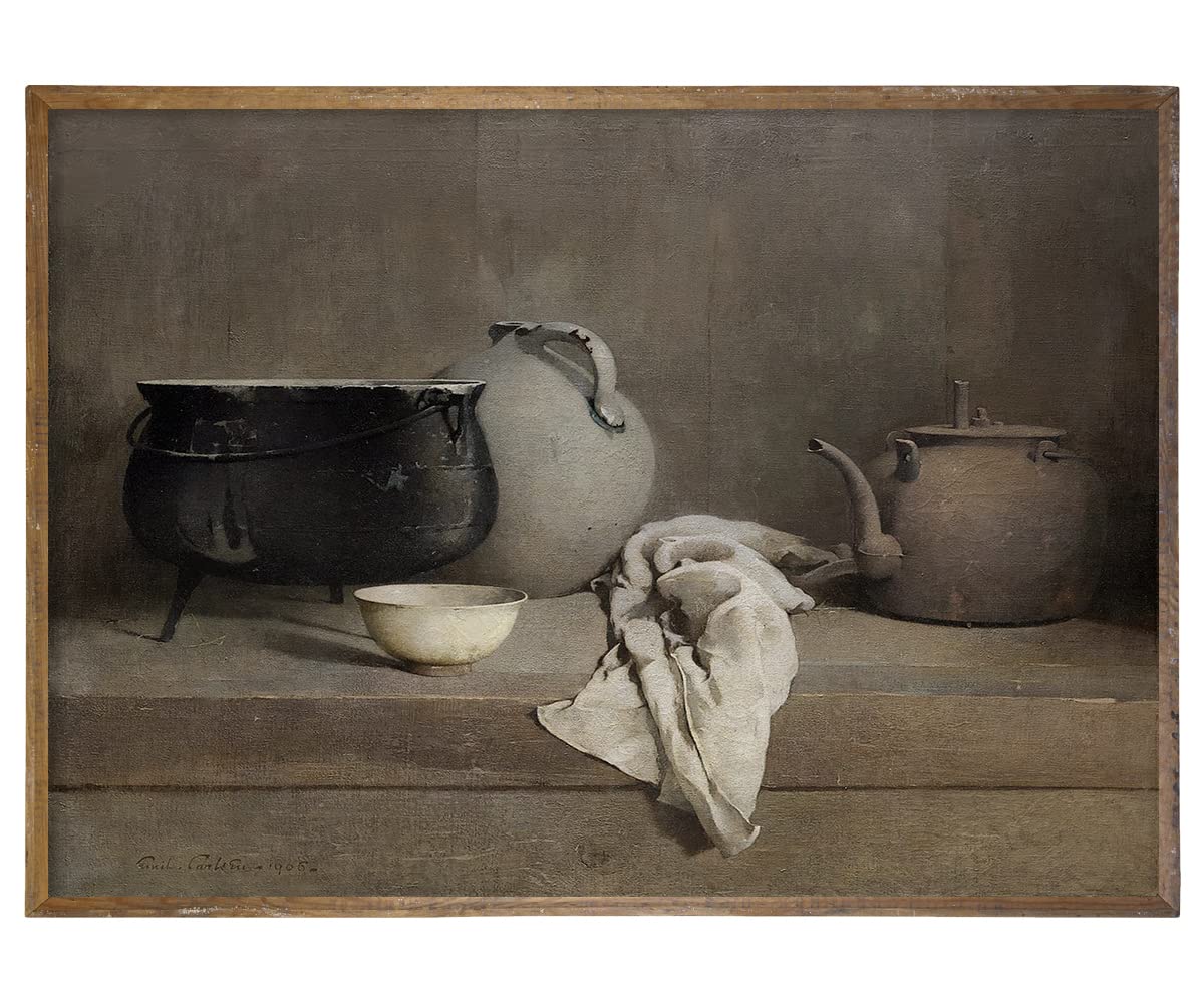 Rustic Farmhouse Wall Art Decor - 24x36 Large Unframed Rolled Canvas - Kitchen Dining Pictures - French Country Kitchen Print Posters - Neutral Aesthetic Vintage - Still Life Antique Painting Hallway