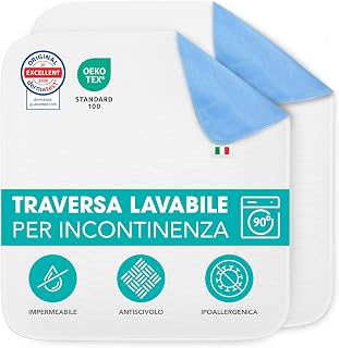 Ôhm 1x Traversa Incontinenza Lavabile 75x90 cm – Proteggi Materasso Impermeabile per Perdite Urinarie, Alta Assorbenza, Riutilizzabile per Uso Notturno e Quotidiano Adulti, OEKO-TEX