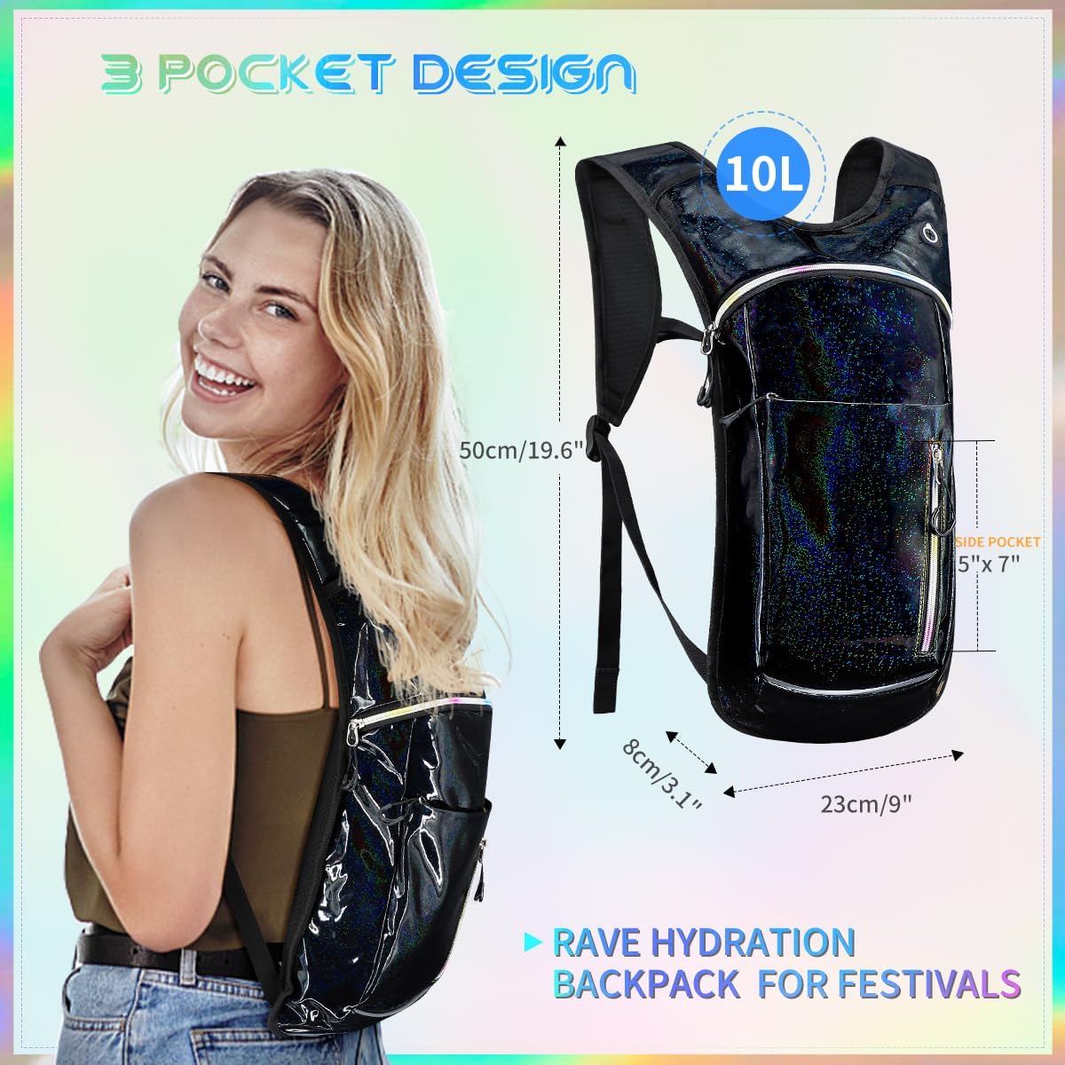 Hydration Backpack with 2L Water Bladder, Raves Water Backpack, Lightweight Insulation Hydration Pack for Men and Women, Suitable for Music Festivals, Raves, Hiking, Activities - Image 2