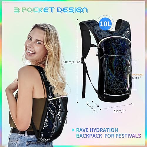 Miniatura 2 de Mochila de hidratación con vejiga de agua de 2 L, mochila de agua para raves, paquete de hidratación de aislamiento ligero para hombres y mujeres,