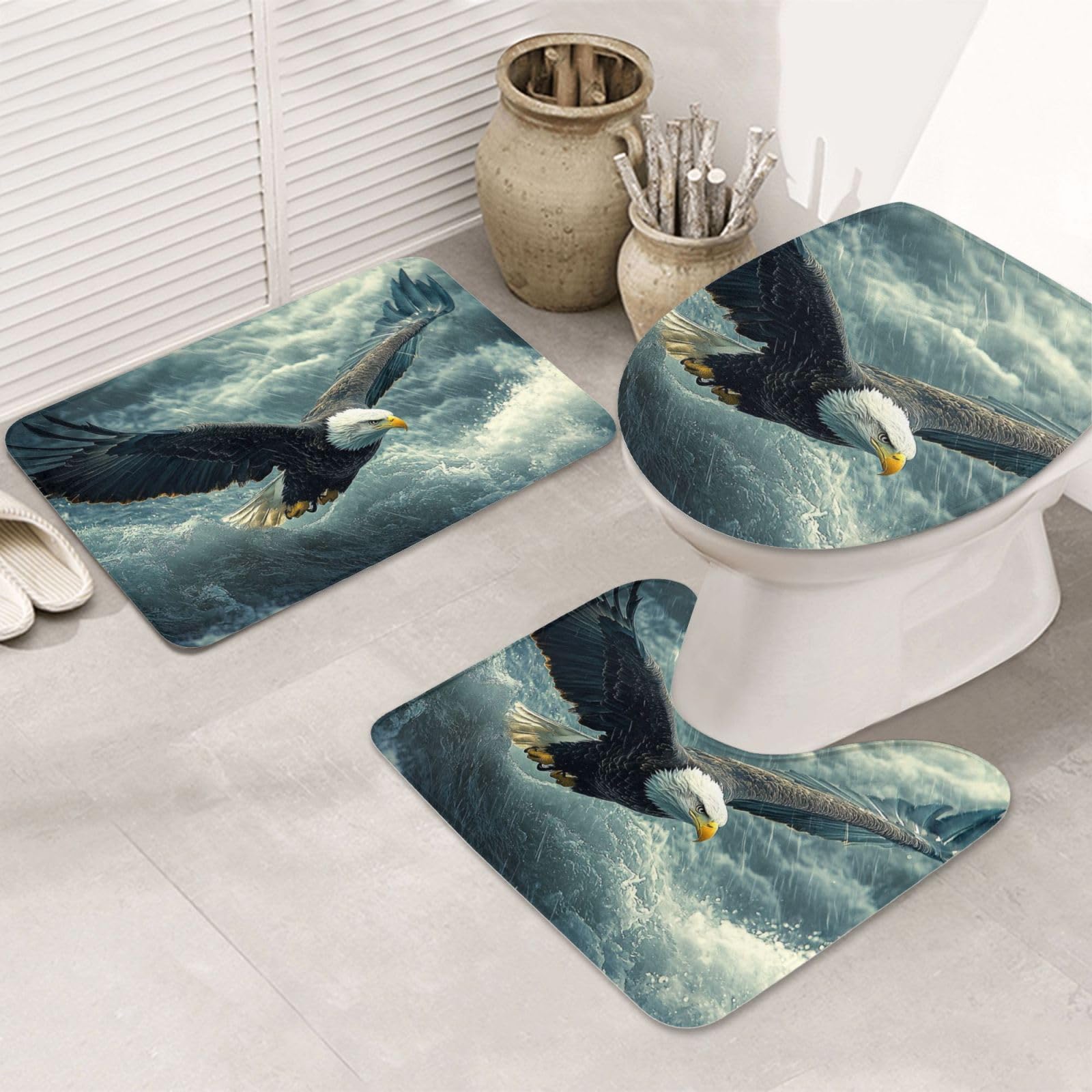 Alfombras de baño de águila marina con 3 piezas antideslizantes