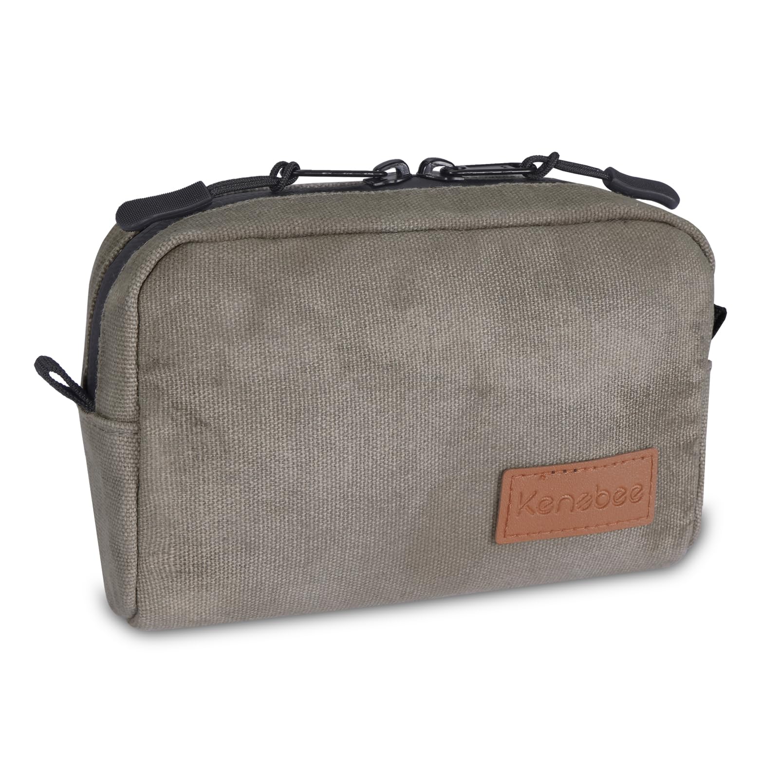 KENOBEE EDC Belt Pouch for Men Women, Water Resistant Heavy Duty Waxed Canvas Waist Pack Bag with YKK Zippers for Traveling, Hiking, Outdoors, Gray
