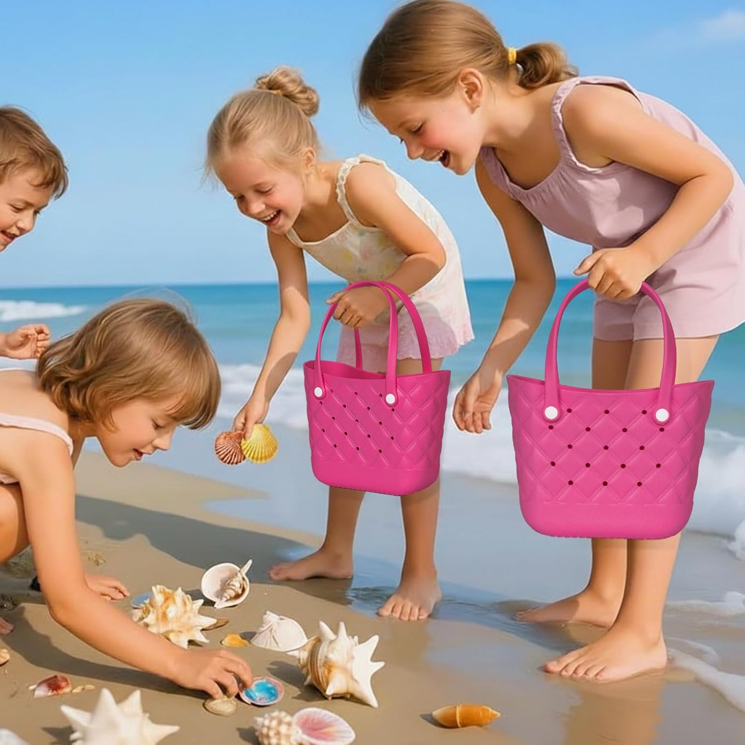 Small Waterproof Beach Bag for Little Girls and Women Lightweight Rubber Beach Tote for Pool, Travel,Beach,Sports