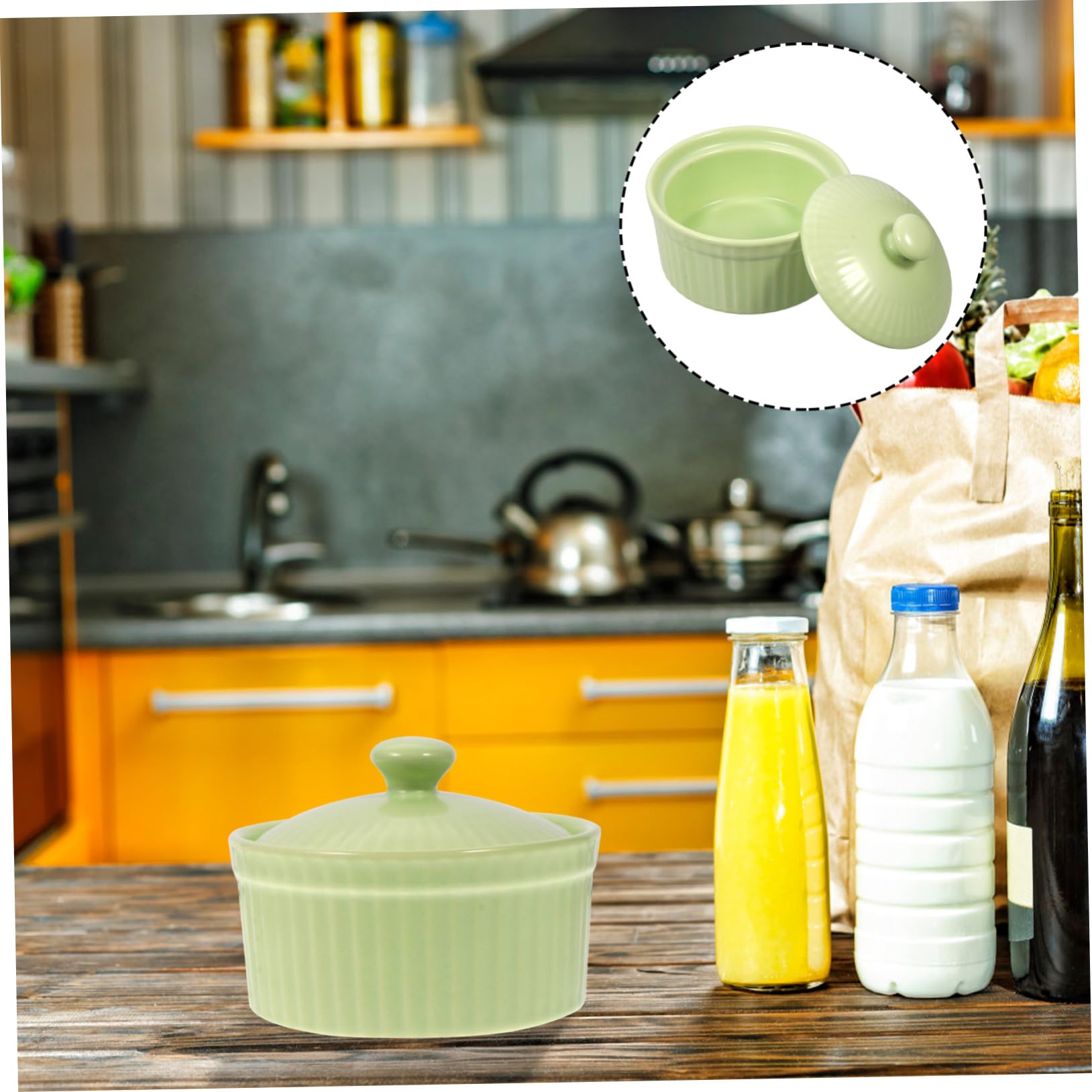 Keramik Souffléform mit Deckel, Grün, 1 Stück für Backen