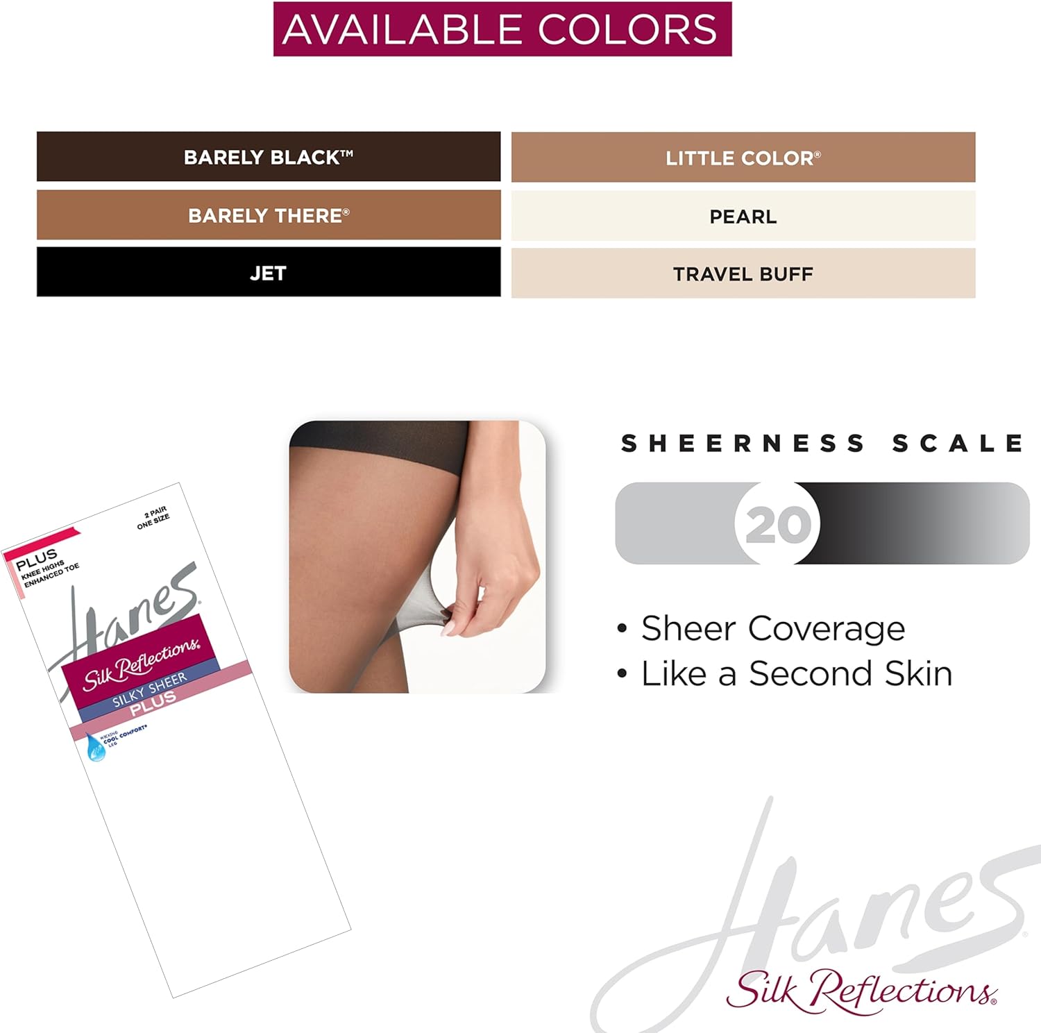 Hanes Silk Reflections Women's Silky Plus Size Enhanced Toe Knee-High Stockings - Image 3